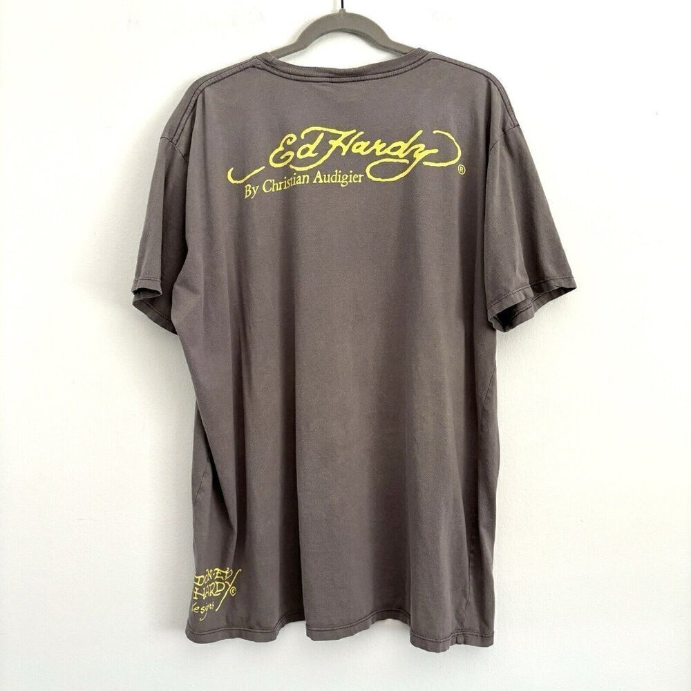 Ed Hardy by Christian Audigier Gray Skull Bones Short Sleeve T-Shirt Men’s XXL - Picture 7 of 9